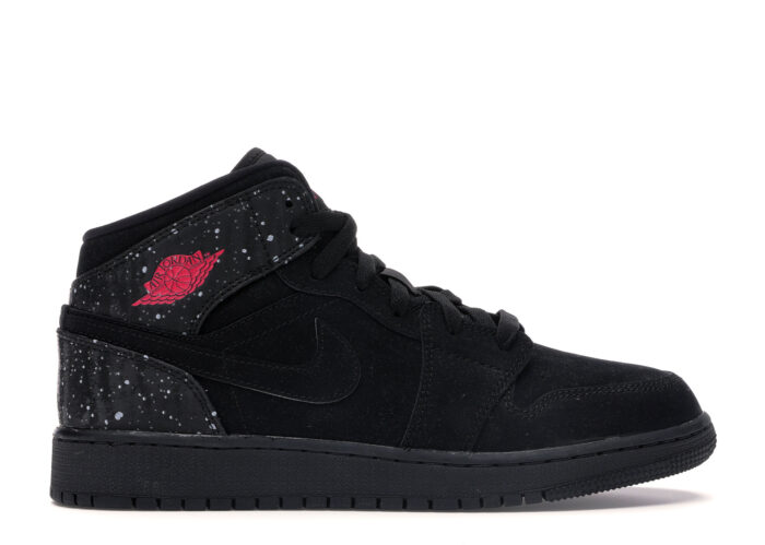 Air Jordan 1 Mid Black Rush Pink White Splatter (GS)