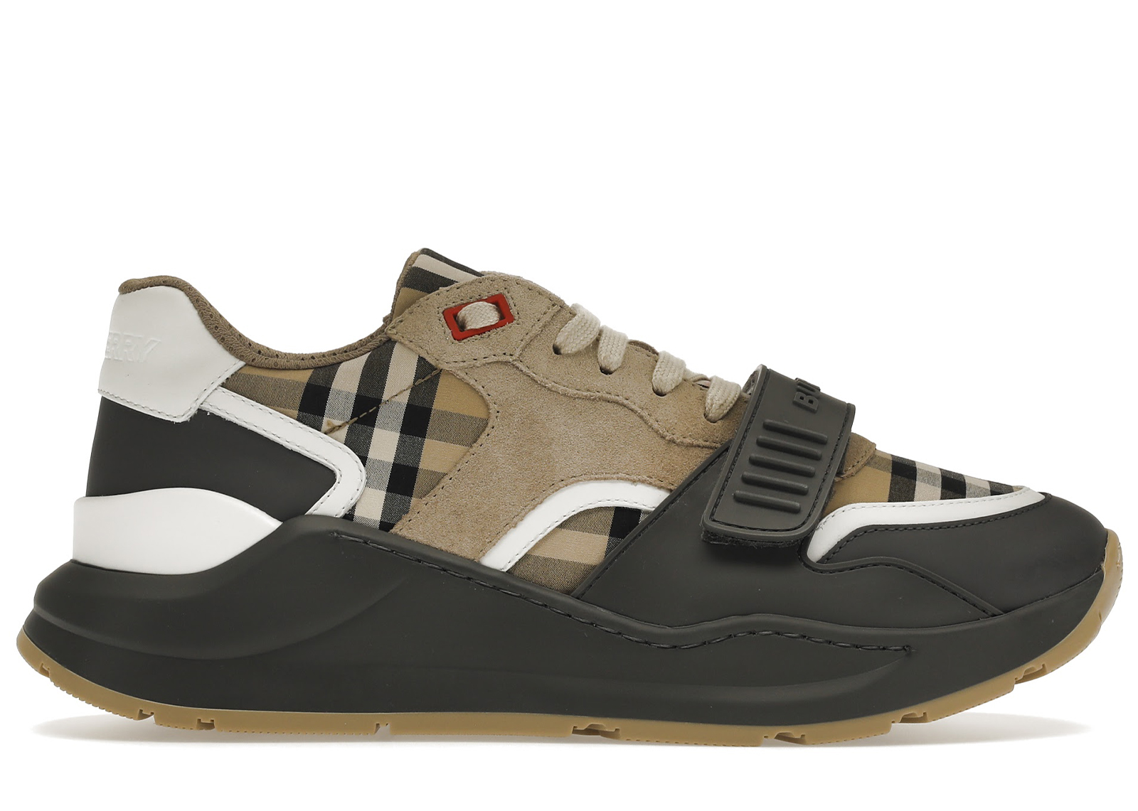 Burberry Ramsey Vintage Check Suede Leather Sneakers Grey Archive Beige
