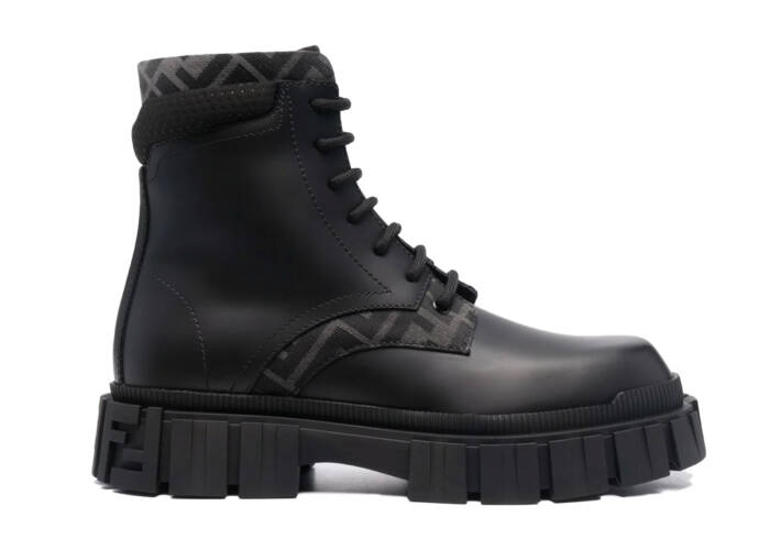 Fendi Monogram Pattern Lace Up Boots Black