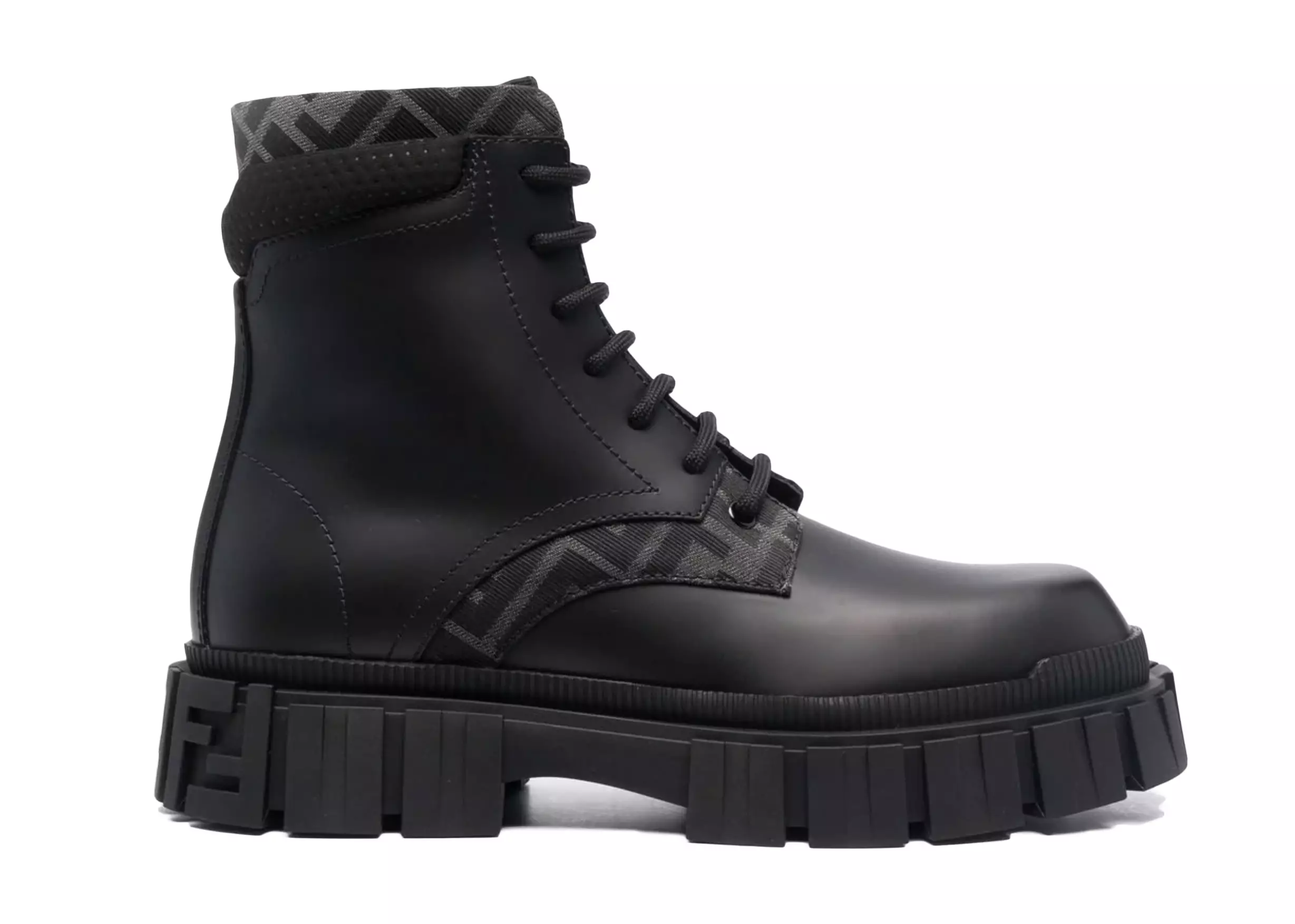 Fendi Monogram Pattern Lace Up Boots Black