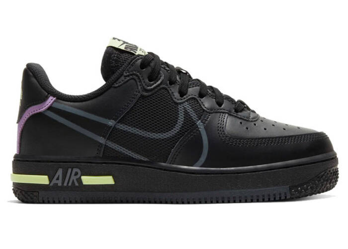 Nike Air Force 1 Low React Black Violet Star Barely Volt (GS)