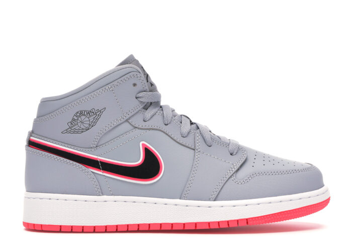 Air Jordan 1 Mid Wolf Grey Racer Pink Black (GS)