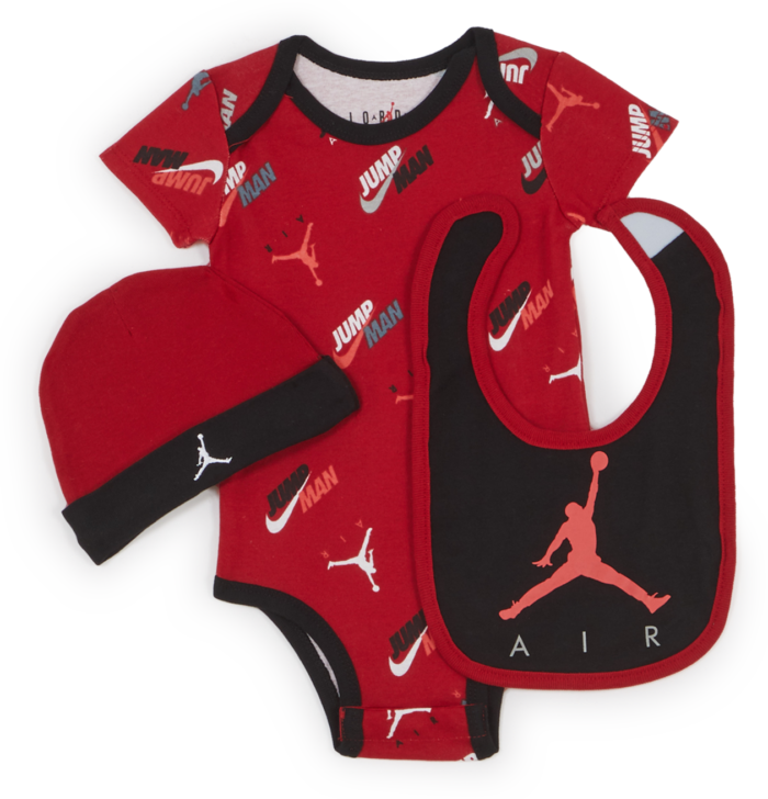 Jordan 3 Pc Set Hat/bodysuit/bib Rouge/noir/blanc