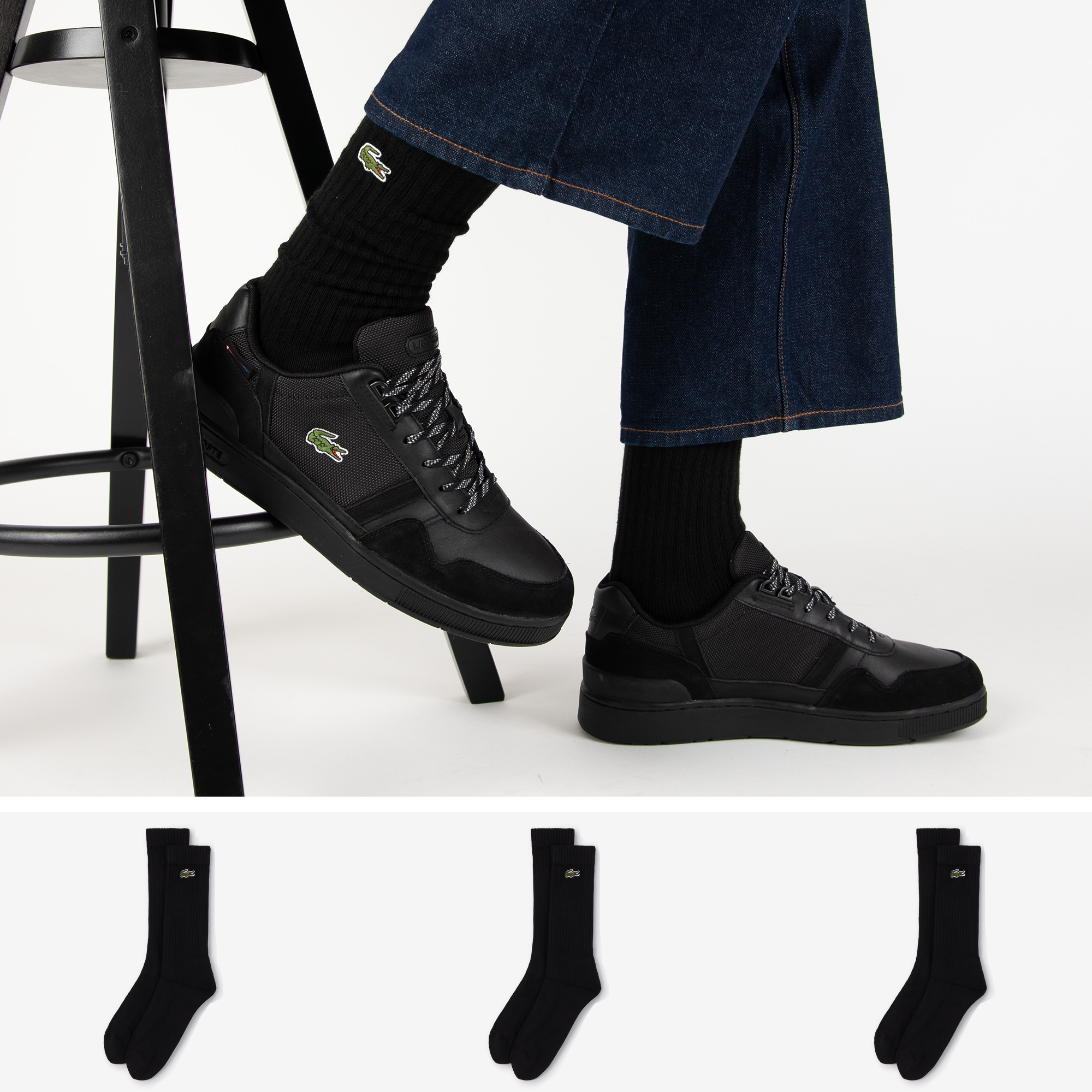 Lacoste Chaussettes X3 Crew Logo Noir