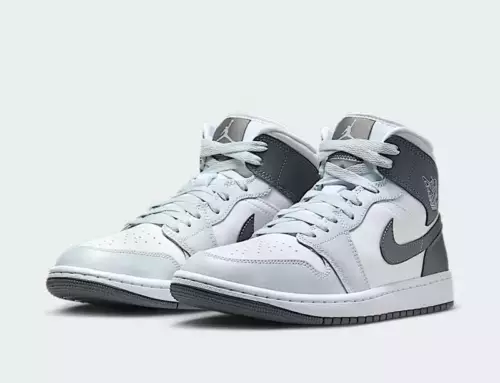 La Air Jordan 1 Mid arbore un look gris « White/Pure Platinum/Smoke Grey » pour l’automne 2025